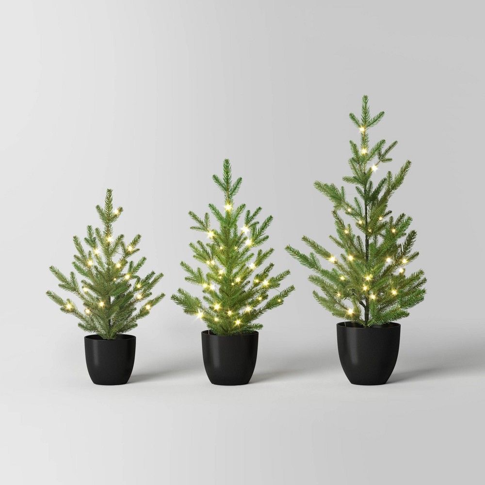 3pc Pre-lit Potted Balsam Fir Mini Artificial Christmas Tree Set Warm White Lights - Wondershop™