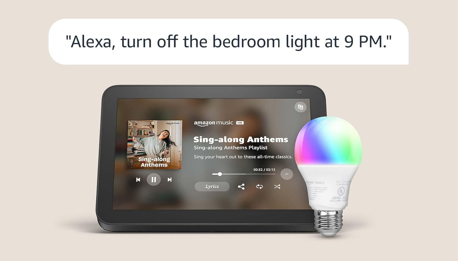 Echo Show with Amazon Basics Smart Color Bulb