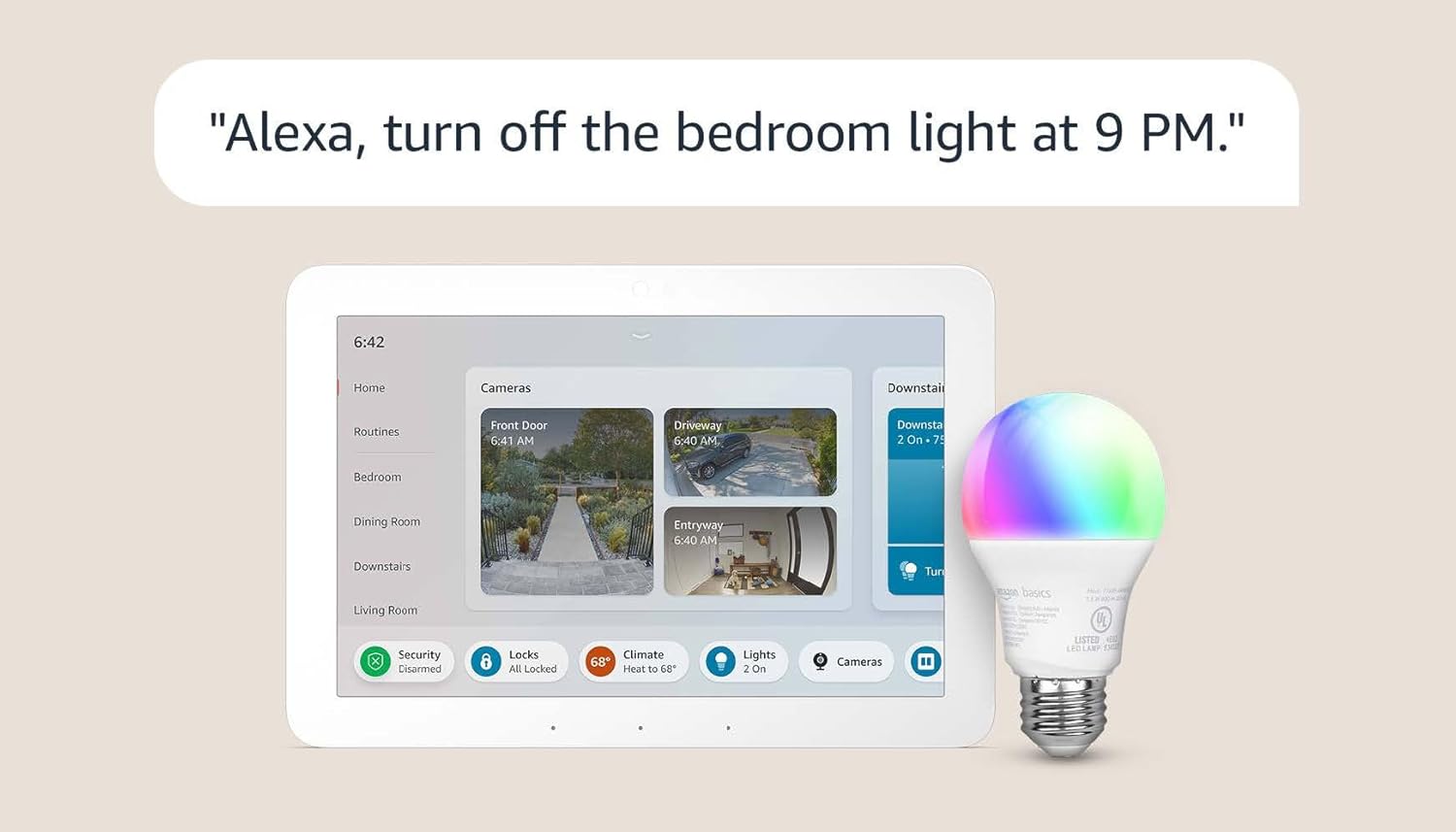 Echo Hub with Amazon Basics Smart Color Bulb