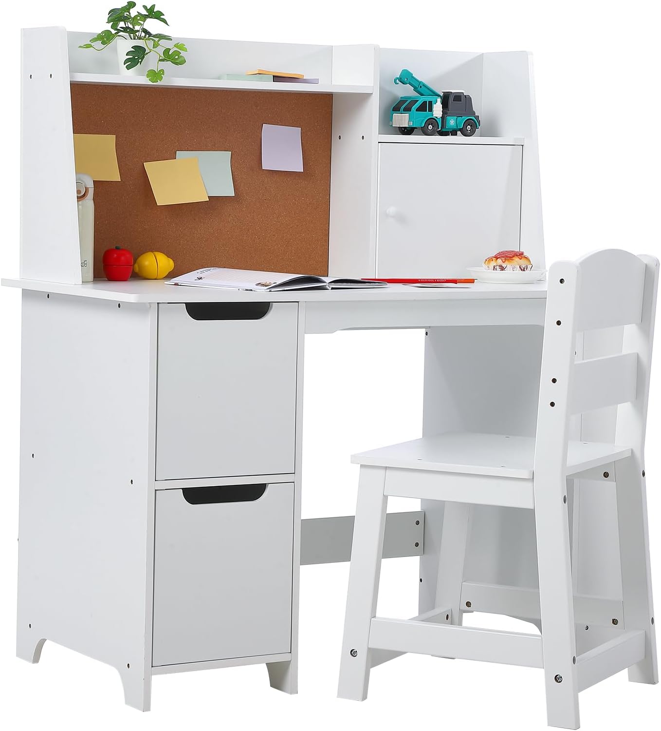 Kids Study Desk and Chair Set with Storage White