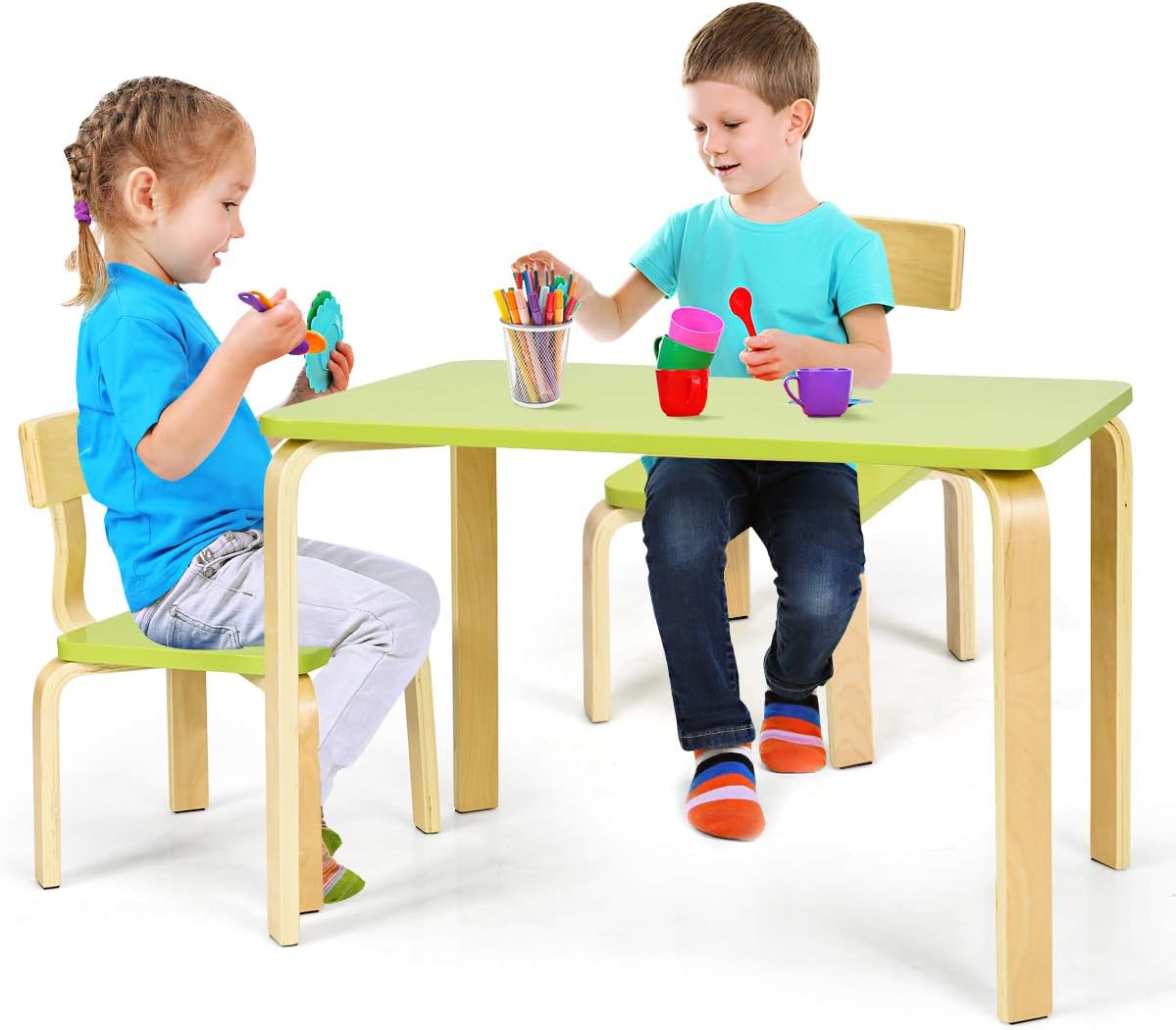 Costzon Kids Table and Chair Set, Wood Table and Chairs