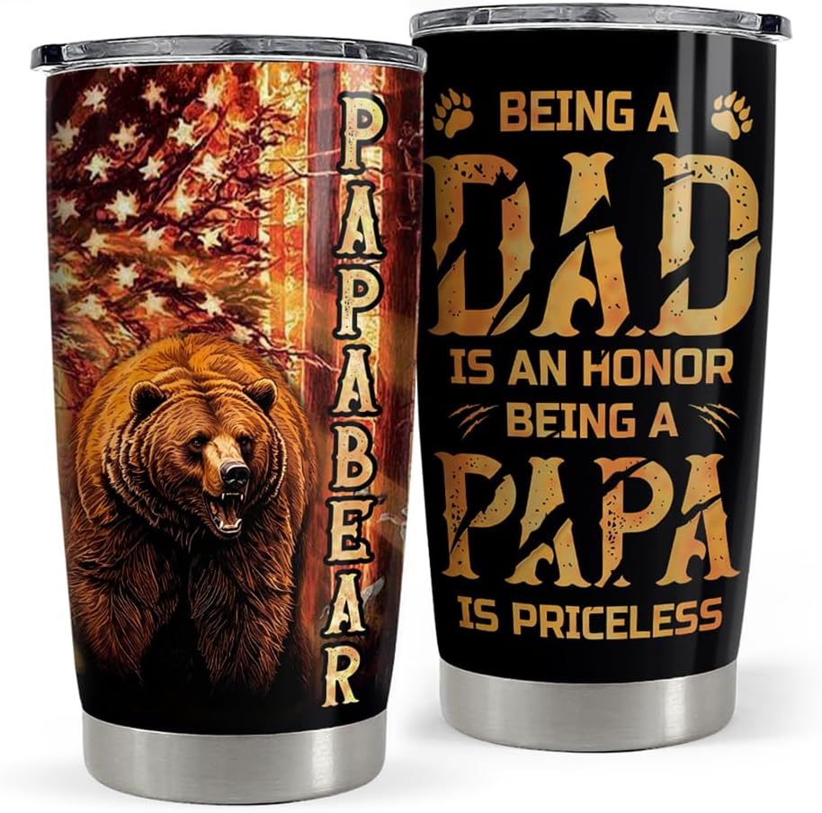 SANDJEST Dad Tumbler oz Stainless Steel Cup Papa Bear Insu