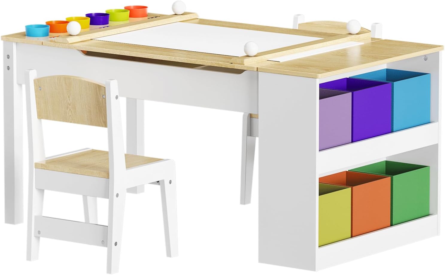 ROOMTEC Kids Art Table and Easel Chair Set with Large