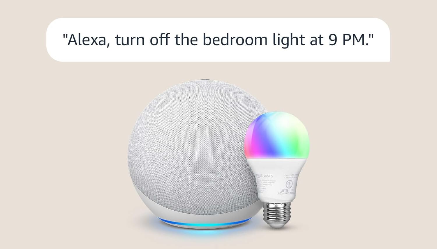 Echo (th Gen) with Amazon Basics Smart Color Bulb