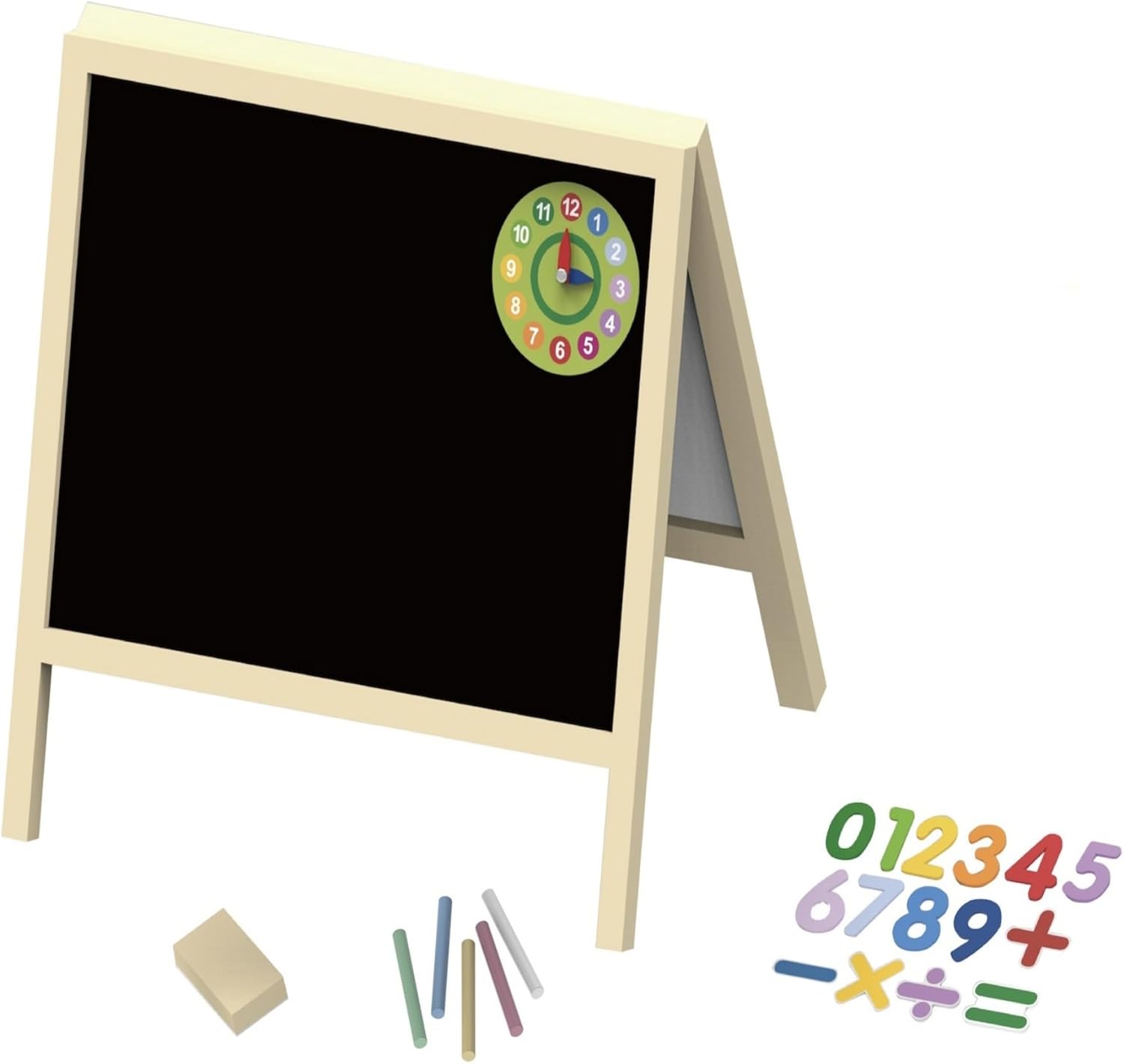 Wooden Double Sided Art Easel, Magnetic Whiteboard and Chalk