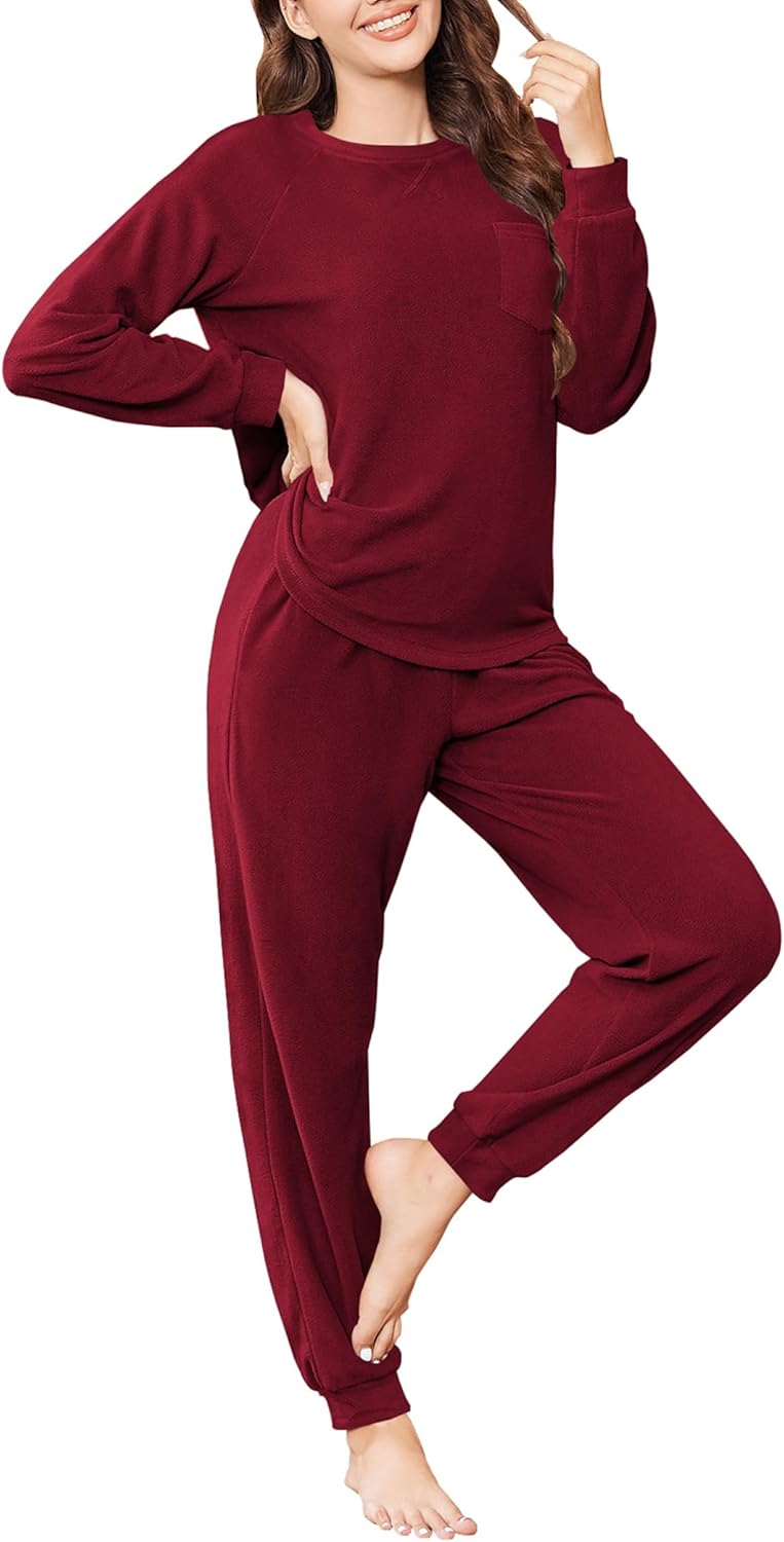 Ekouaer Womens Fuzzy Fleece Pajama Sets Long Sleeve Jogger S