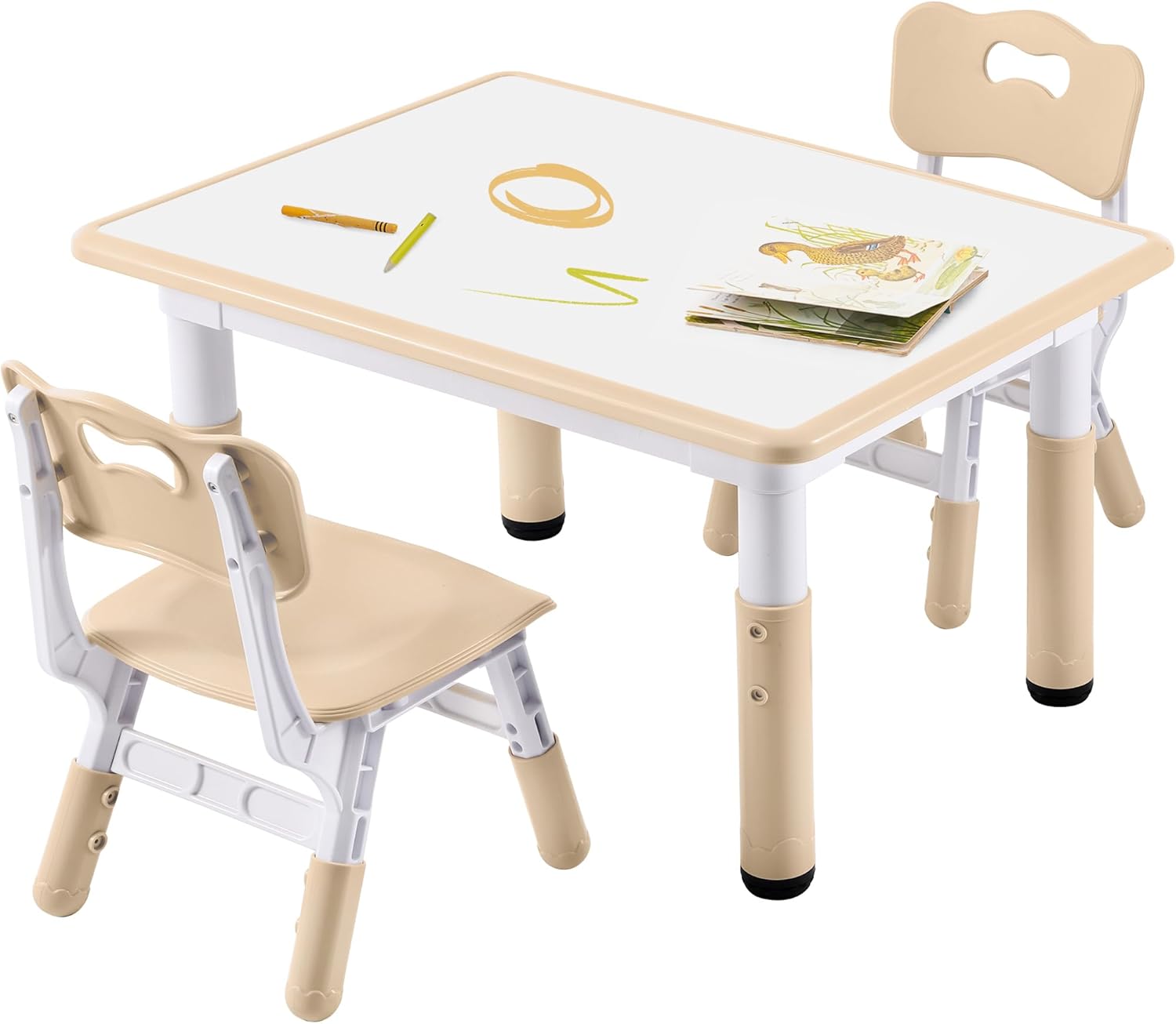 Kids Study Table and Chairs Set, Height Adjustable Toddler T