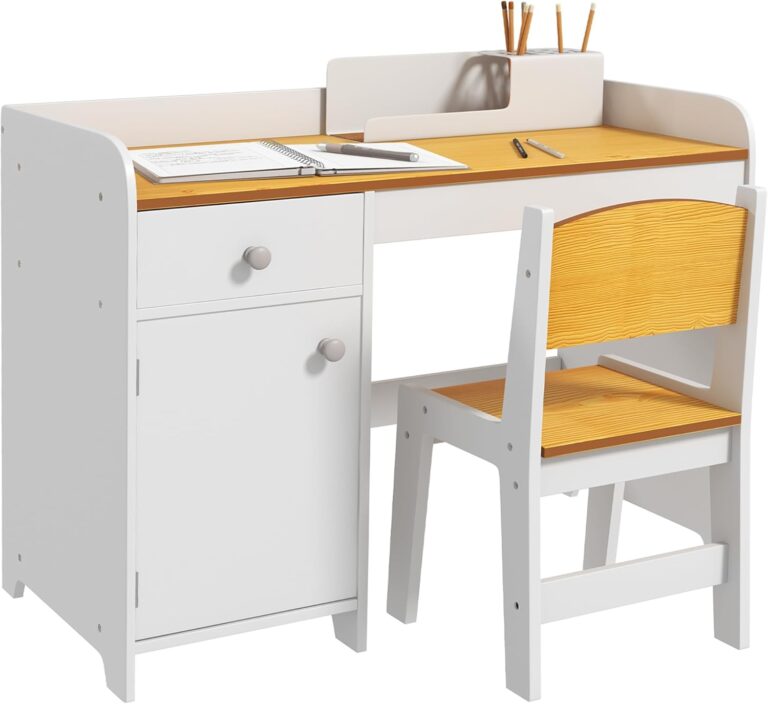 Qaba Kids Desk and Chair Set with Storage Drawer, Study