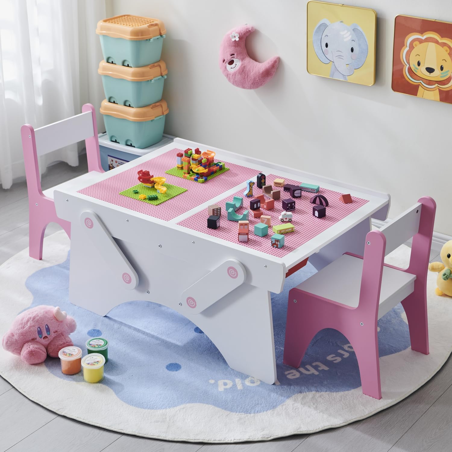 " Wide Toddler Table and Chairs Set with Storage