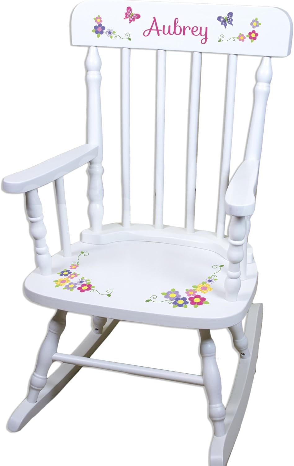 Girl's Personalized White Wood Rocking Chair Toddler Baby Gi