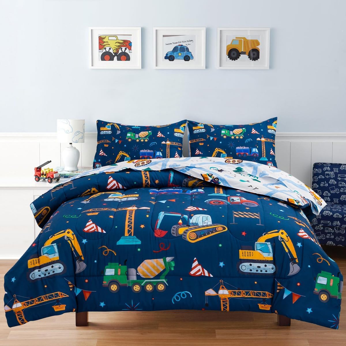 Holawakaka Trucks Tractors Cars Boy Bedding Comforter Set wi