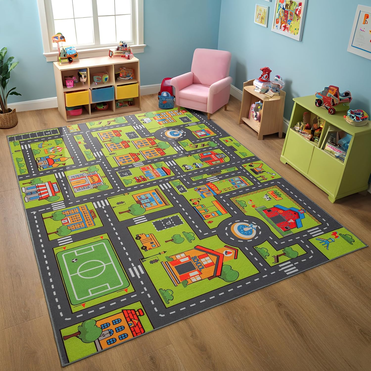 Zareas x FT Kids Area Rug Playmat Car Rug for