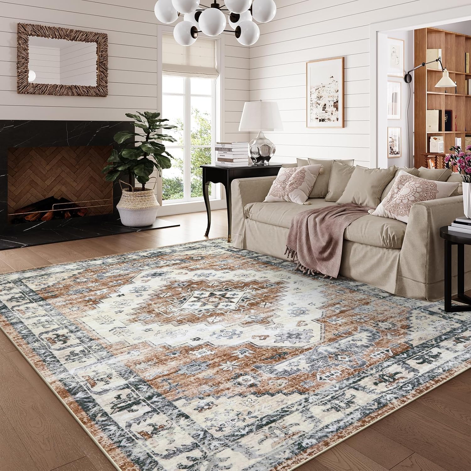 LEEVAN Washable x Area Rug, Non Slip Living Room Floor