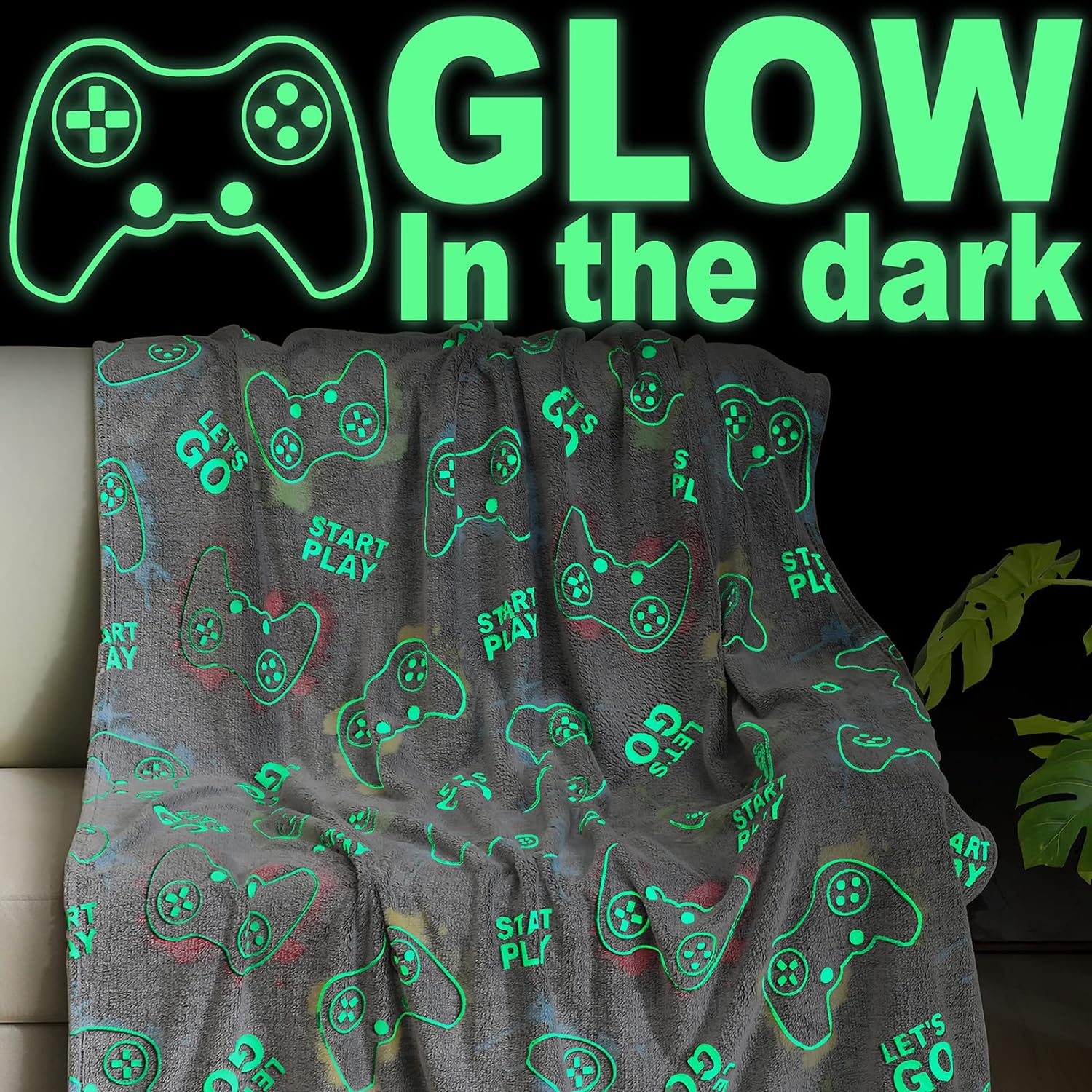 Jekeno Glow in The Dark Gaming Blanket Gamer Game Controller