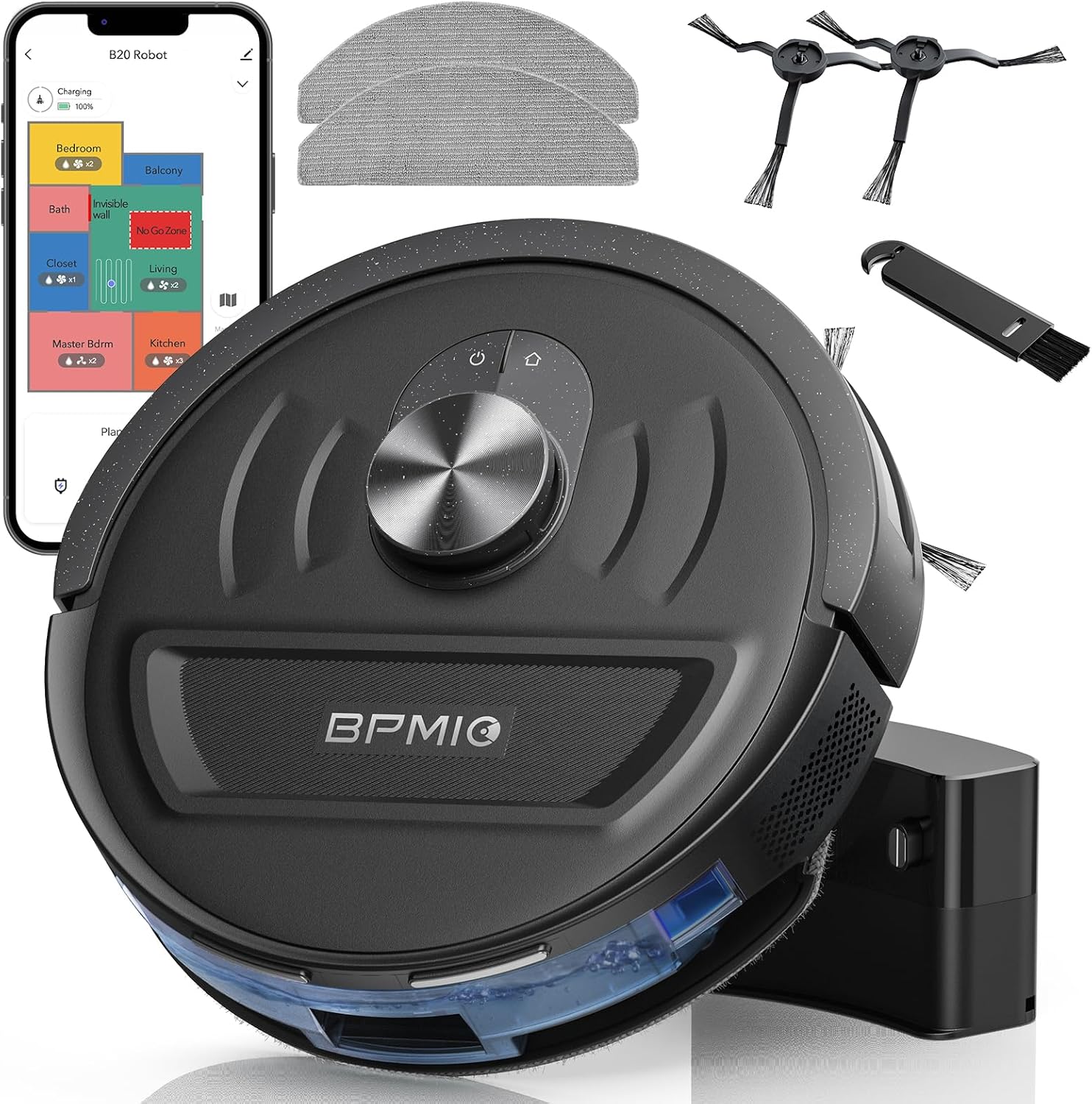 BPMIO Robot Vacuum and Mop Combo, Pa Strong Suction, LiD