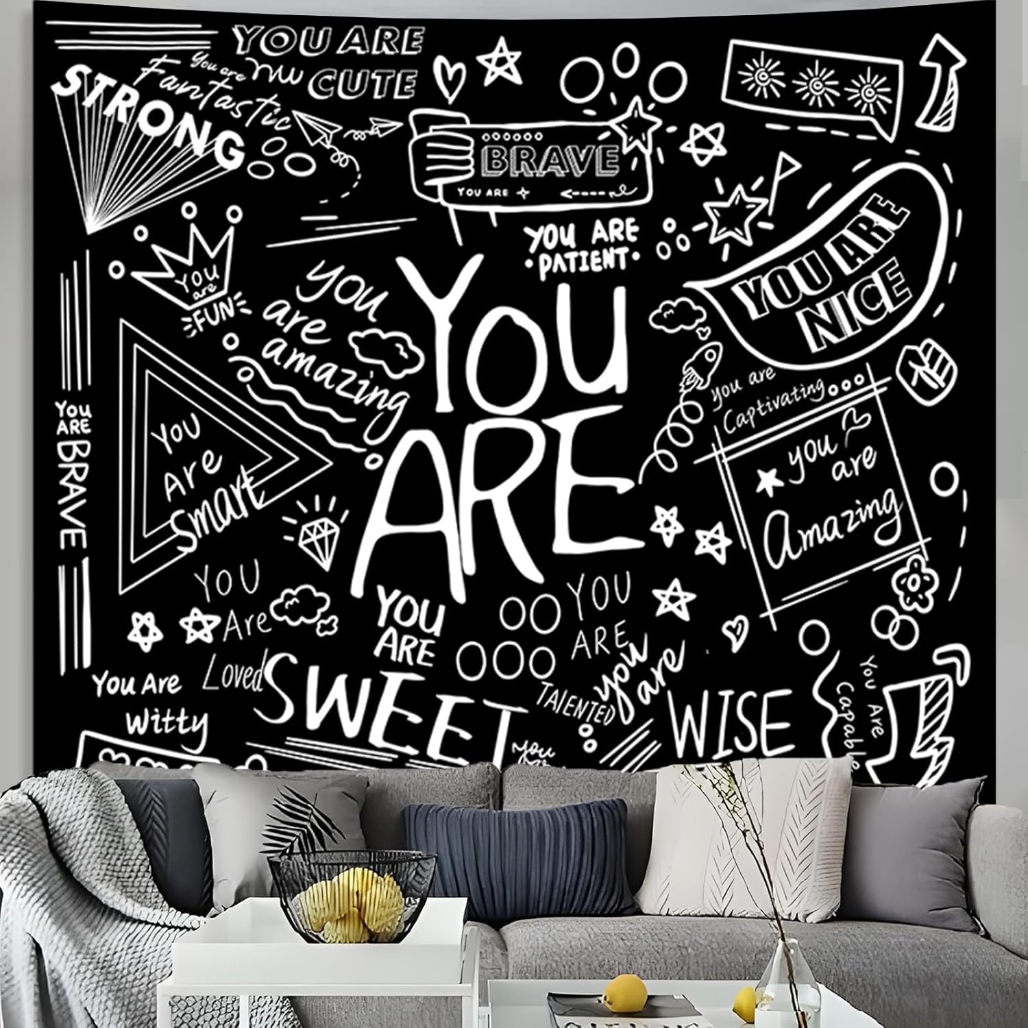 Atrippy Quote You Are Tapestry for Classroom, Black and Whit