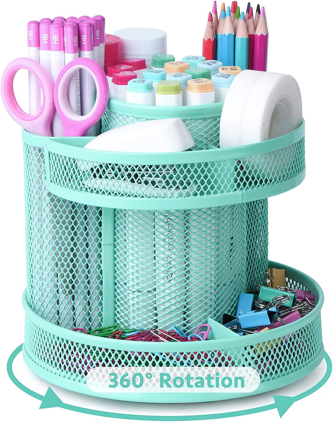 POPRUN Teal Kawaii Desk Supplies and Accessories,Cute Spinni