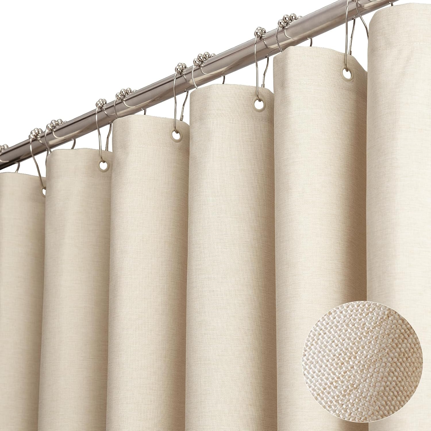 BTTN Fabric Shower Curtain, Linen Textured Heavy Duty Polyes