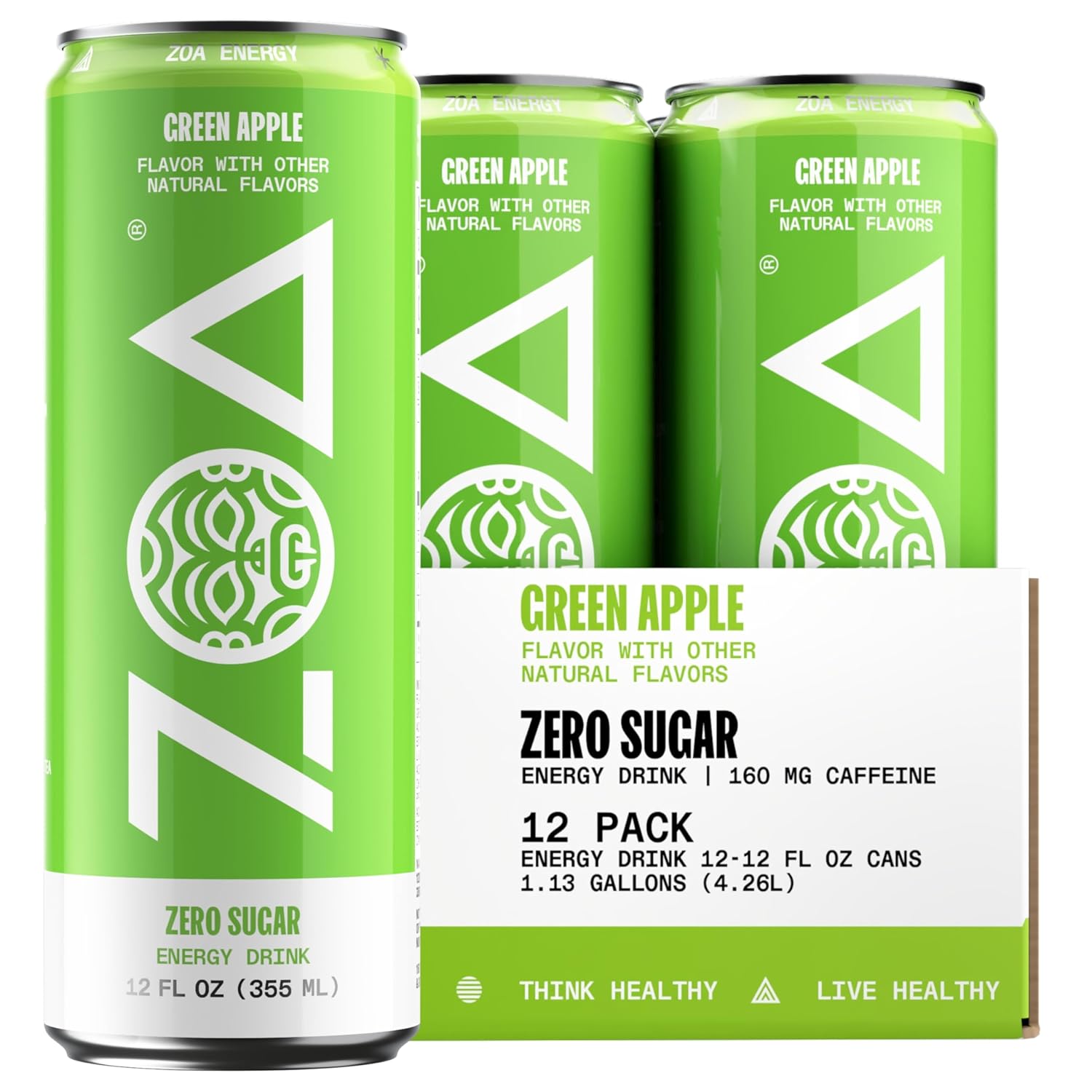 ZOA Zero Sugar Energy Drinks, Green Apple Sugar Free