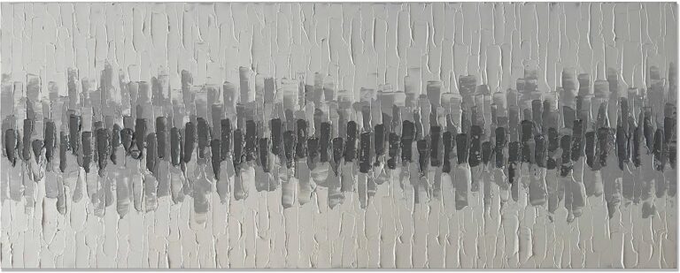 Abstract Wall Art Hand Painted Grey White Painting Thick Tex