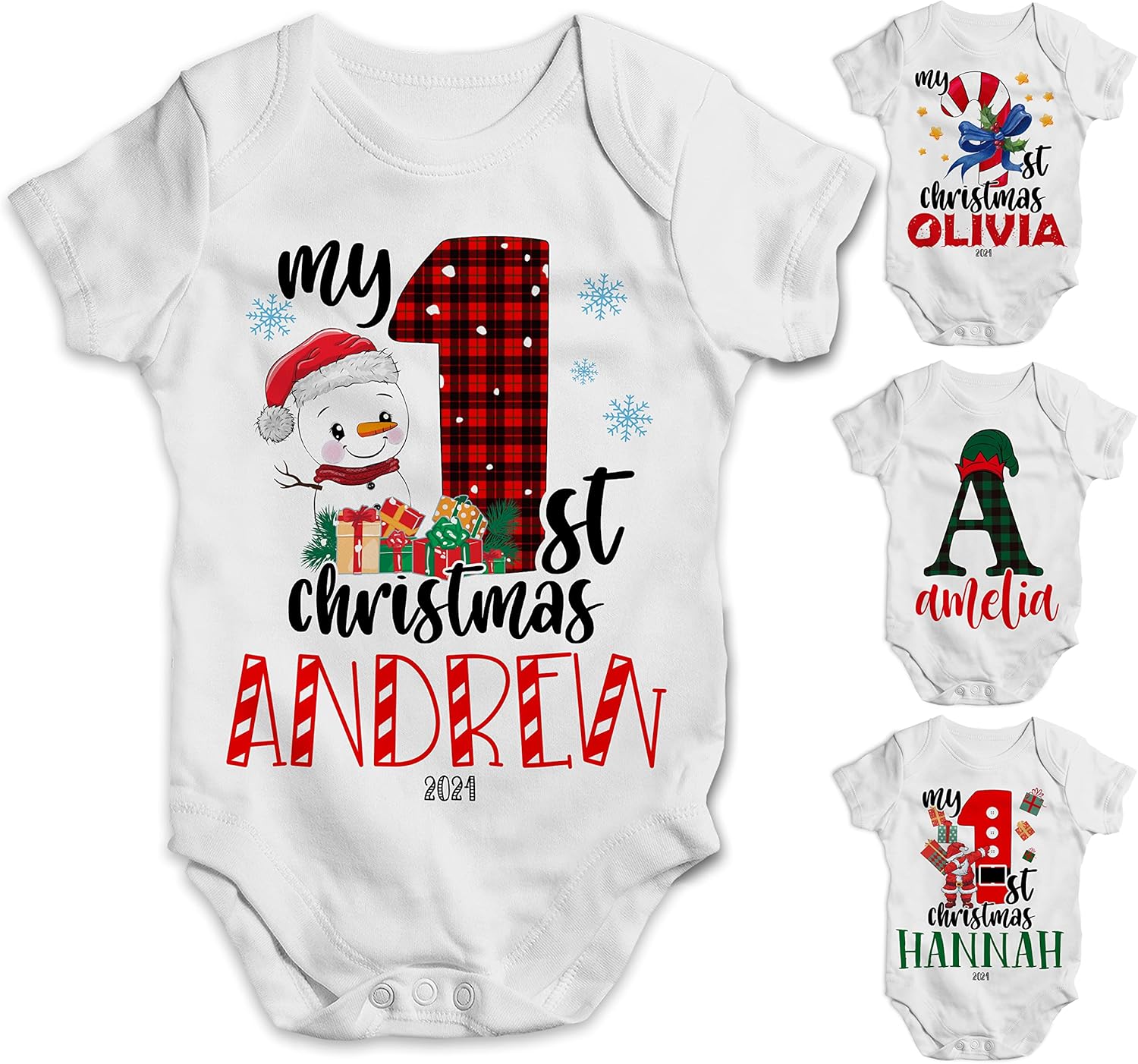 PEOPLE PEOPLE Personalized Girl Boy Christmas Baby Onesies w