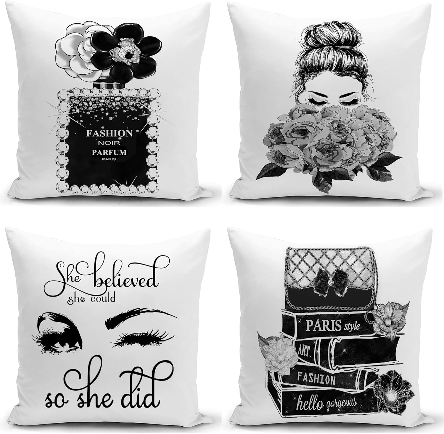 Set of x Couch Bed Decorative Pillow Covers Black