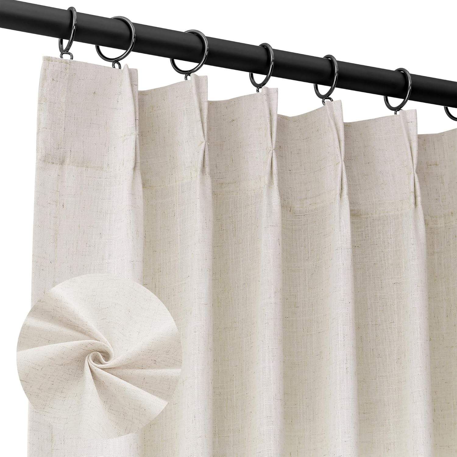 Natural Cream Linen Pinch Pleated Curtains Inches Long fo