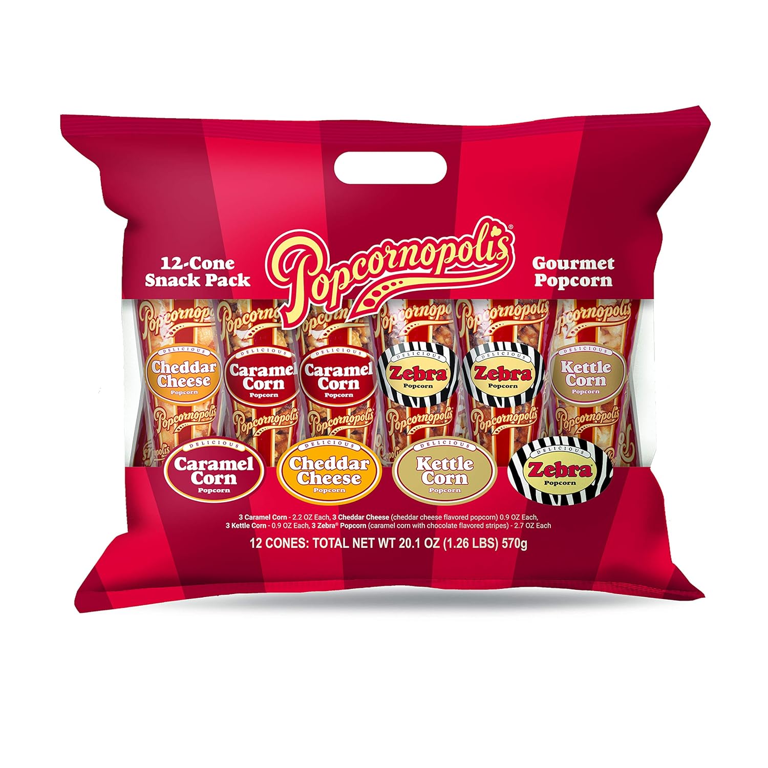 Popcornopolis Gourmet Popcorn Snacks, Cone Variety Snack