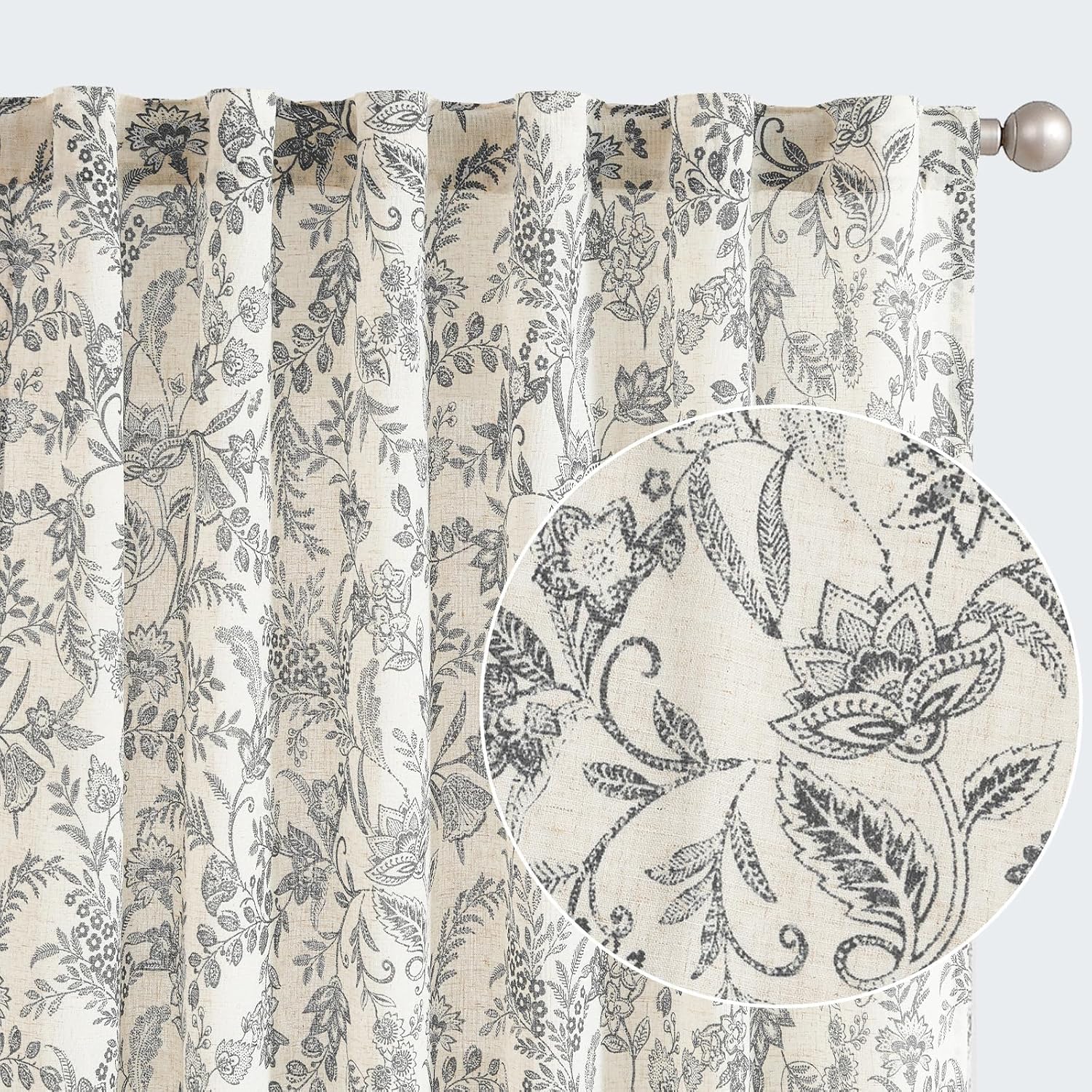 jinchan Floral Curtains Linen Blend Curtains for Living Room