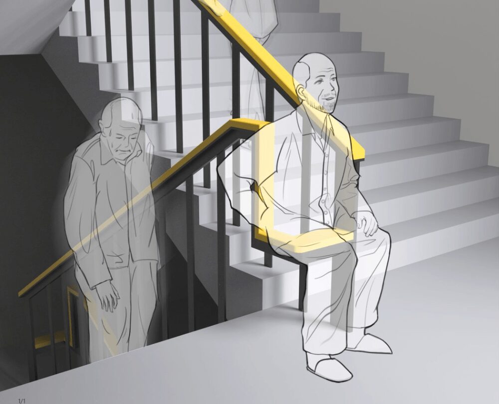 A simple design-upgrade to the staircase handrail allows elders to take a break while climbing - Yanko Design