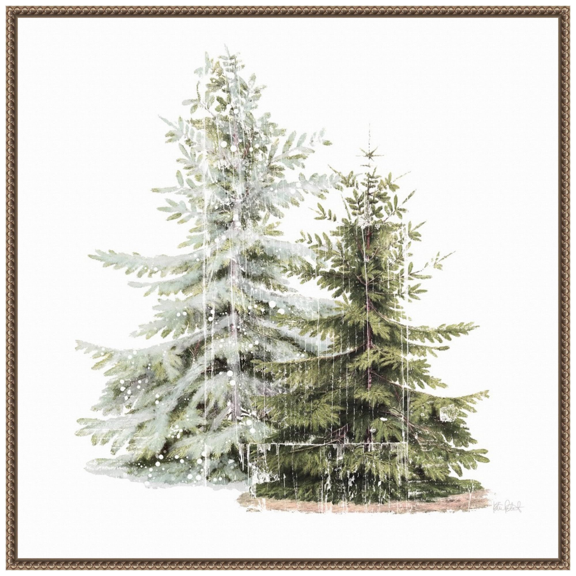 Amanti Art Christmas Art Framed Canvas Wall Art Print (30x30) Vintage Wooded Holiday Trees in Snow by Katie Pertiet Float Framed Canvas Art for Wall Decor, Living Room, Bedroom, Bathroom, Kitchen, Office or