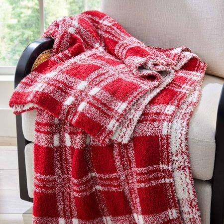 Better Homes & Gardens Red Plaid Cozy Knit 50x72' Throw, Size:50" x 72"