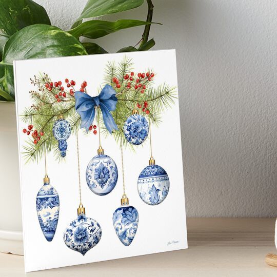 Blue Chinoiserie Christmas A Art Board by Jean Plout