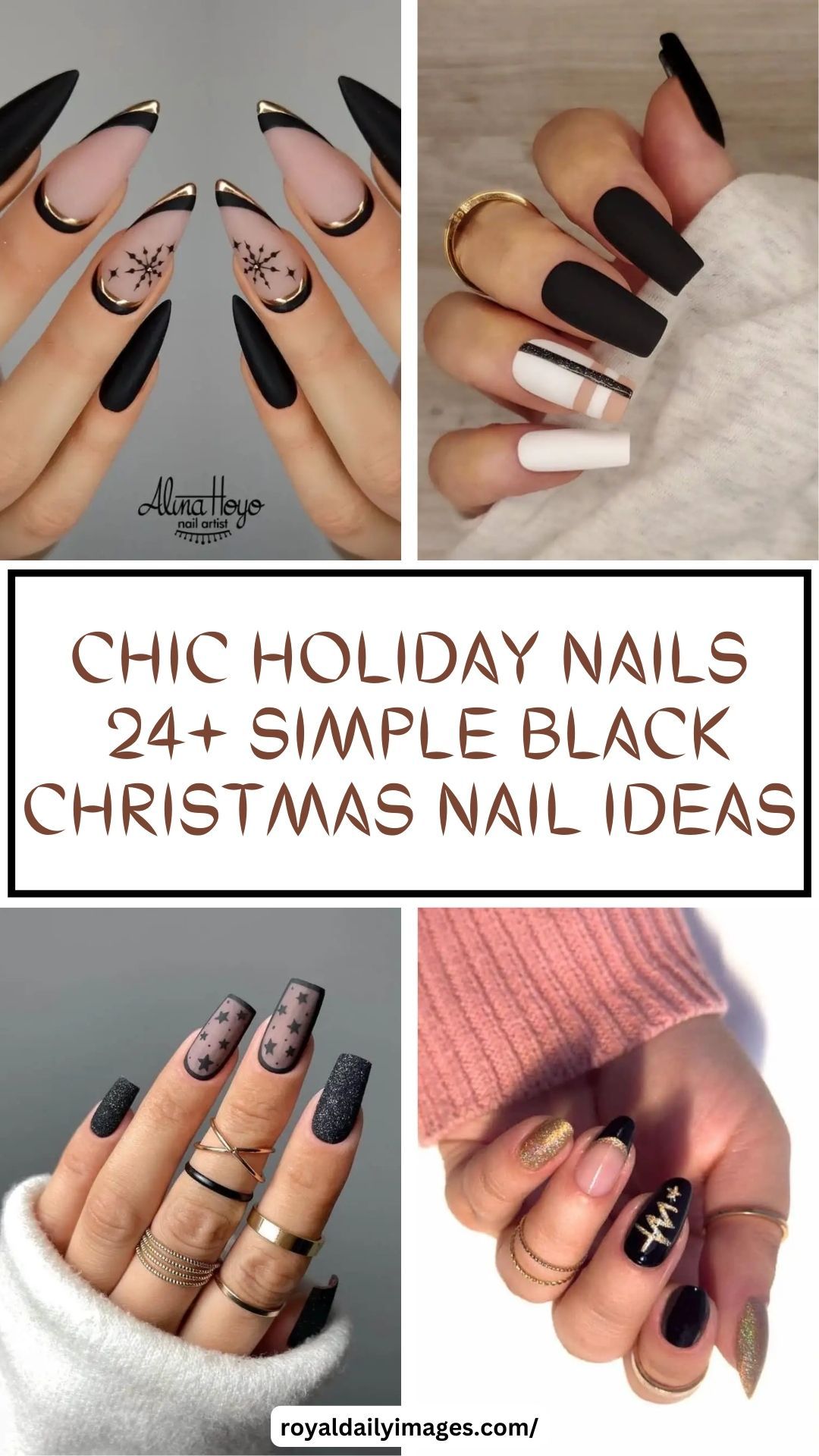 Chic Holiday Nails: 24+ Simple Black Christmas Nail Ideas