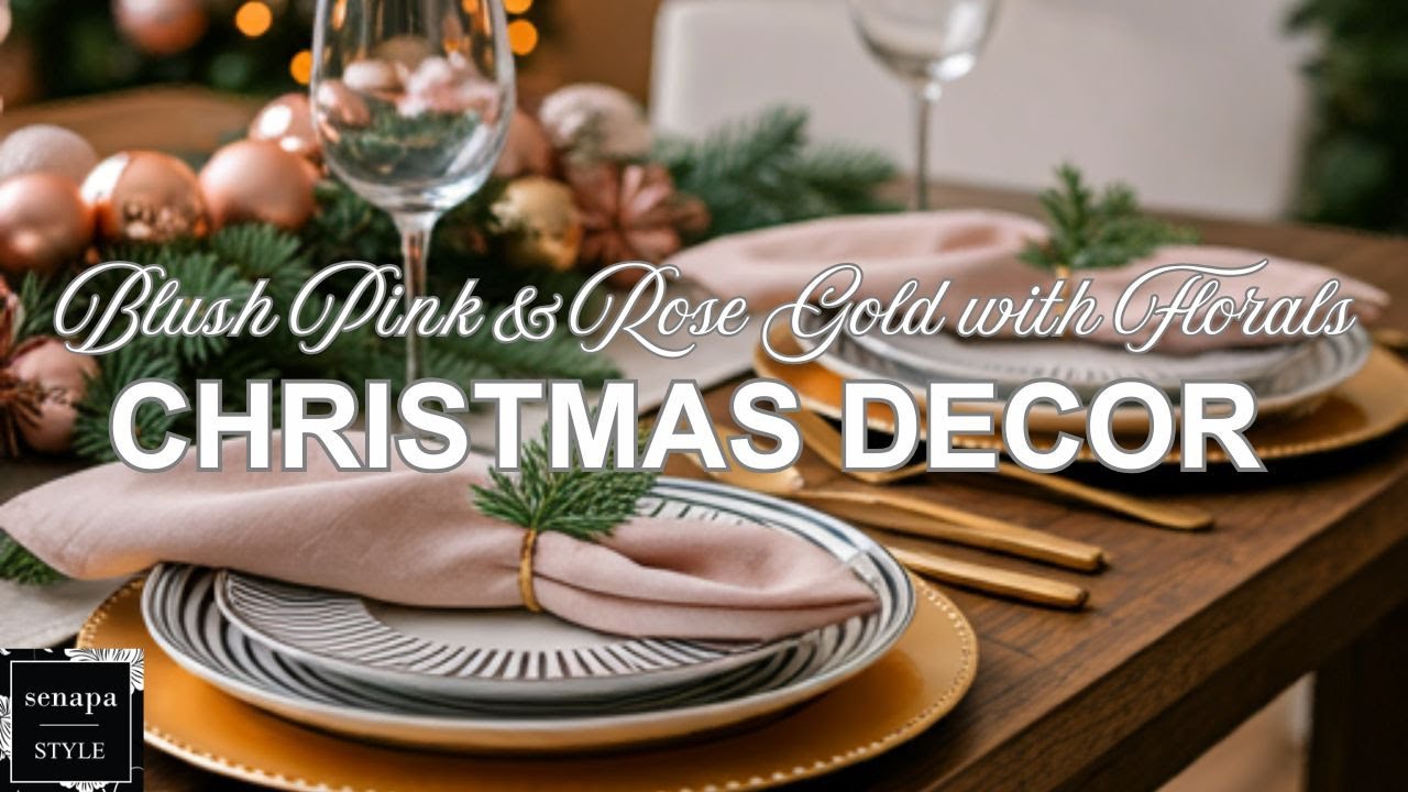 Christmas Decor Ideas in Blush Pink & Rose Gold Floral