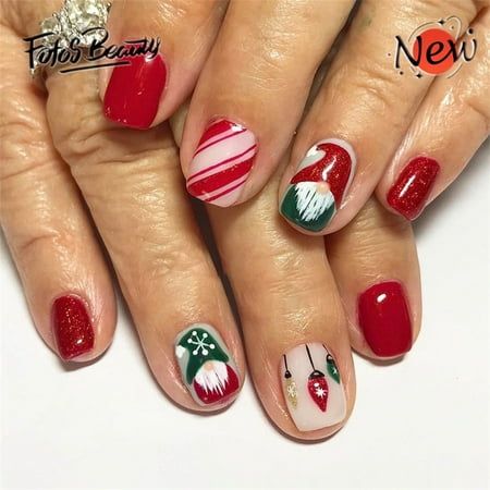 Christmas Nails Fofosbeauty 24pcs Press on Nails, Square Tip Nails, Christmas Fake Nails, Full Cover Acrylic Nails for Girls Kids, Square Christmas Hat Lights Red