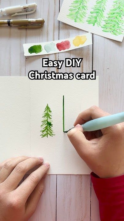 Easy watercolor Christmas card idea #watercolorart #diycard #christmascards #christmaspainting