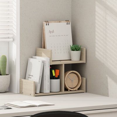 Ebern Designs Hermite Wood Desk Organizer 9.3 H x 12.4 W x 5.8 D in white in Bauhaus Oak | 9.3" H X 12.4" W X 5.8" D | Wayfair