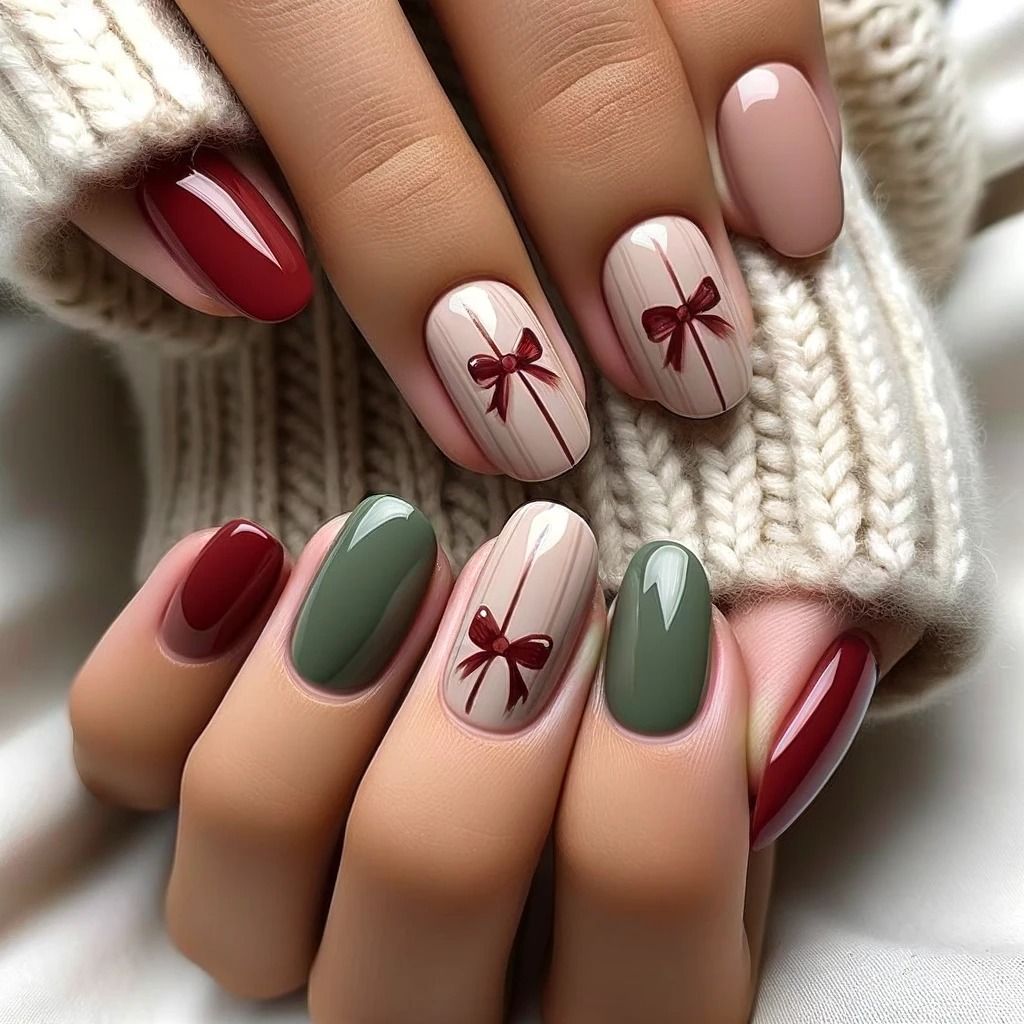 Elegant Christmas Nails With Bows