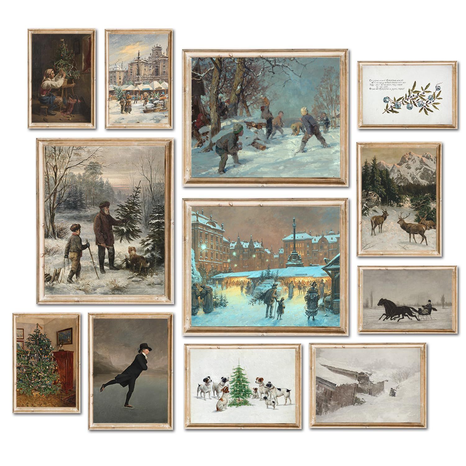 Elegend Vintage Christmas Posters - 12 Pcs, Christmas Prints, vintage christmas wall art, Winter Landscape Wall Pictures Prints, Maximalist Winter Room Art Decor, Holiday Decoration Gifts for Bedroom