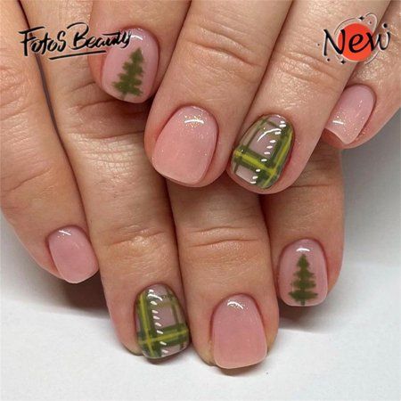 Fofosbeauty 24pcs Press on Nails, Square Tip Nails, Christmas Fake Nails, Full Cover Acrylic Nails for Girls Kids, Square Christmas Minimalism Plaid