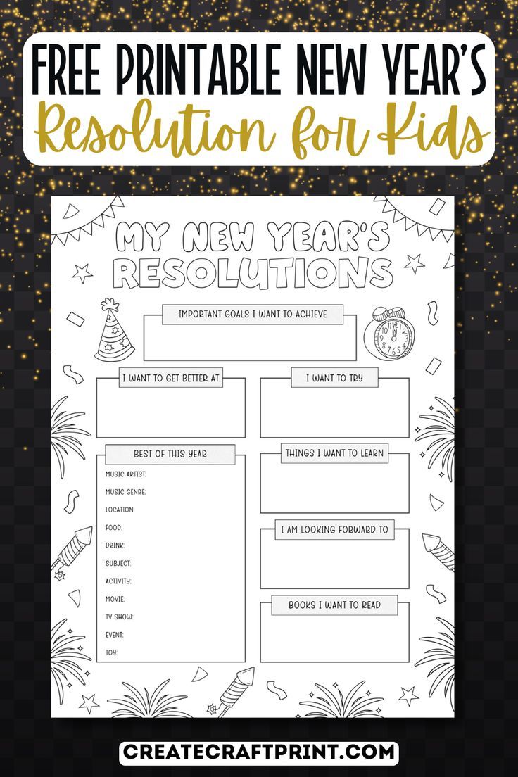 Free Printable New Year’s Resolution Worksheet Template for Kids for 2025