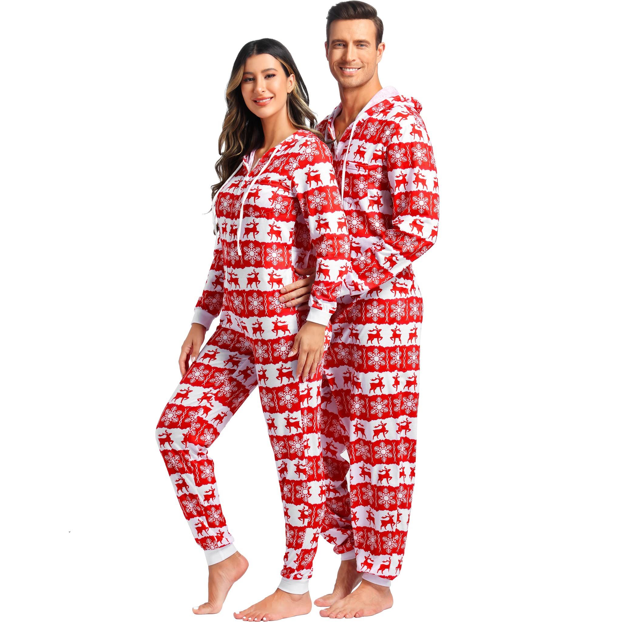 Haorugut Christmas Pajamas for Family Onesies Matching Christmas Onesie for Couples Pajamas Women Christmas Pjs Men