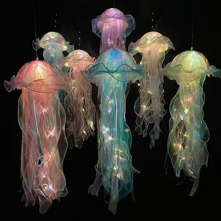 Homerr Jellyfish LED Lamp Jellyfish Light Jellyfish LED Lamp Soft Battery Operated Hanging Lantern Decoration Holiday Gift for Party, Green