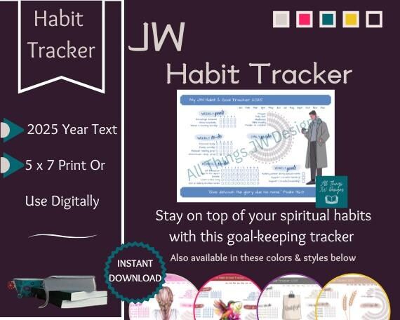 JW 2025 Habit Tracker Spiritual Activity Tracker Printable Digital Download JW Routine Habit Tracker JW Gift 2025 Year Text Psalm 96:8 Blue