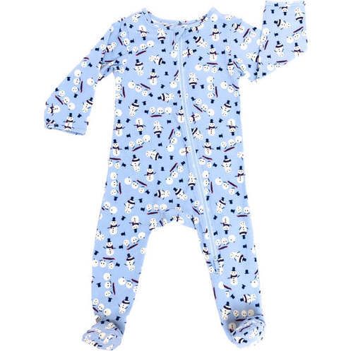 Norani | Zippered Footed Onesie, Holiday Snowmen (Blue, Size 0-3M) | Maisonette