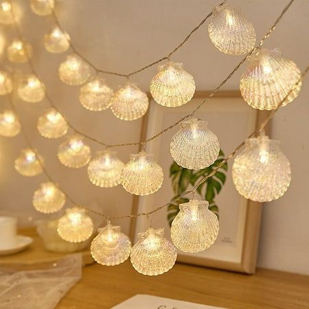 Rvasteizo Beach Seashell String Lights 9.84 Ft 20 Warm White LED Battery Operated Ocean Lights For Holiday Parties Bedrooms Weddings Gardens