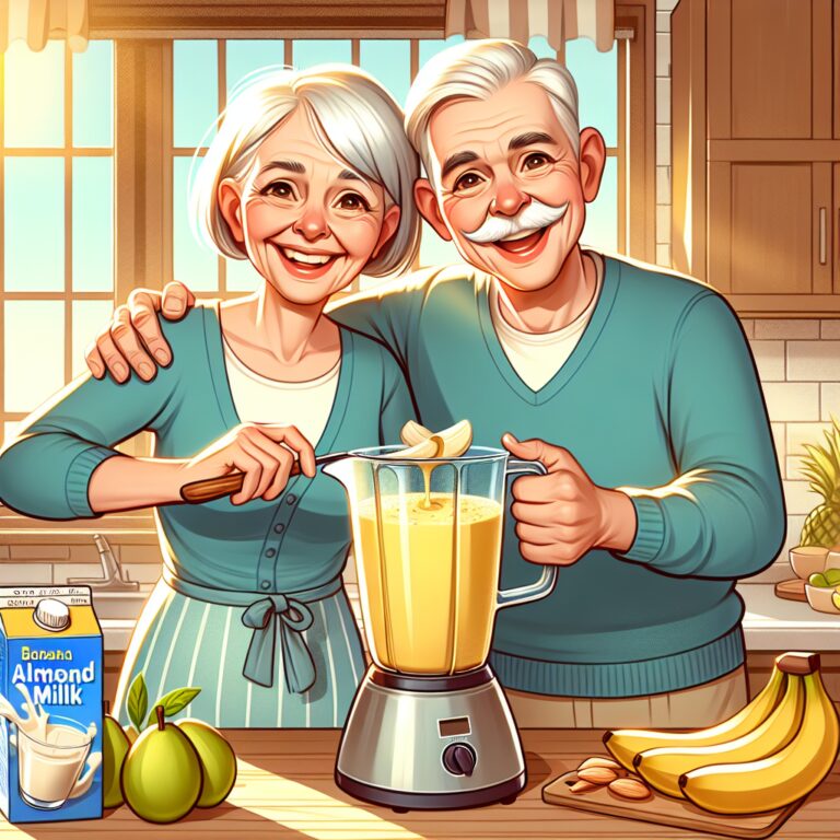 Seniors Healthy Breakfast Smoothie with Banana and Almond Milk