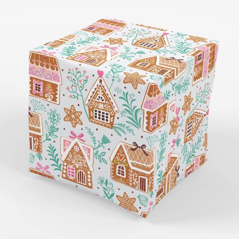 Stesha Party Pink Gingerbread House Holiday Wrapping Paper Gift Wrap 30 x 20 Inch (3 Sheets)