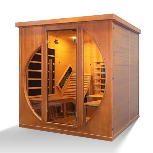 TaTalife Infrared 2 Person Wooden Sauna Room, Luxurious Red Cedar Sauna with Recliner, 3400W Dry Heat Sauna for Home, 9 Heating Panels, Bluetooth Speaker, 7Color Lights, Oxygen Bar, 220V(Red Cedar)